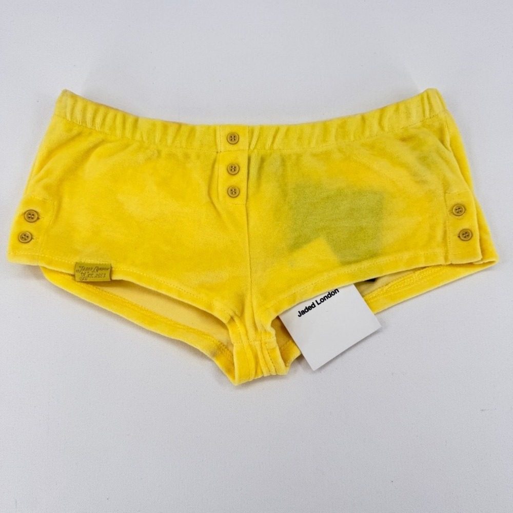 Jaded London Isla Velour Mini Shorts Yellow Size 4 NWT Y2K Baddie